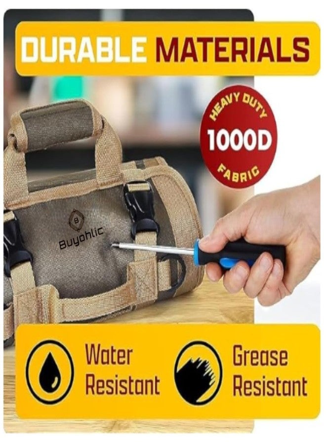 BUYOHLIC Heavy Duty Roll-Up Tool Bag - Water-Resistant, Multi-Purpose Organizer with Detachable Zipper Pouches for Technicians & Mechanics - Image 2